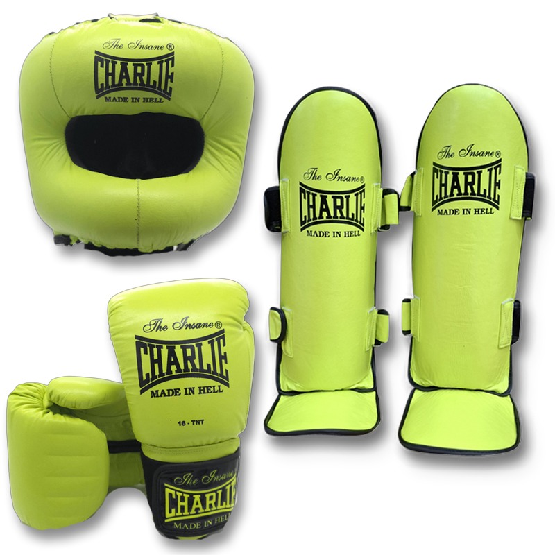 charlie-boxing-pack-m-full-kick-lime-pack-de-guantes-espinilleras-y-casco-talla- image 1