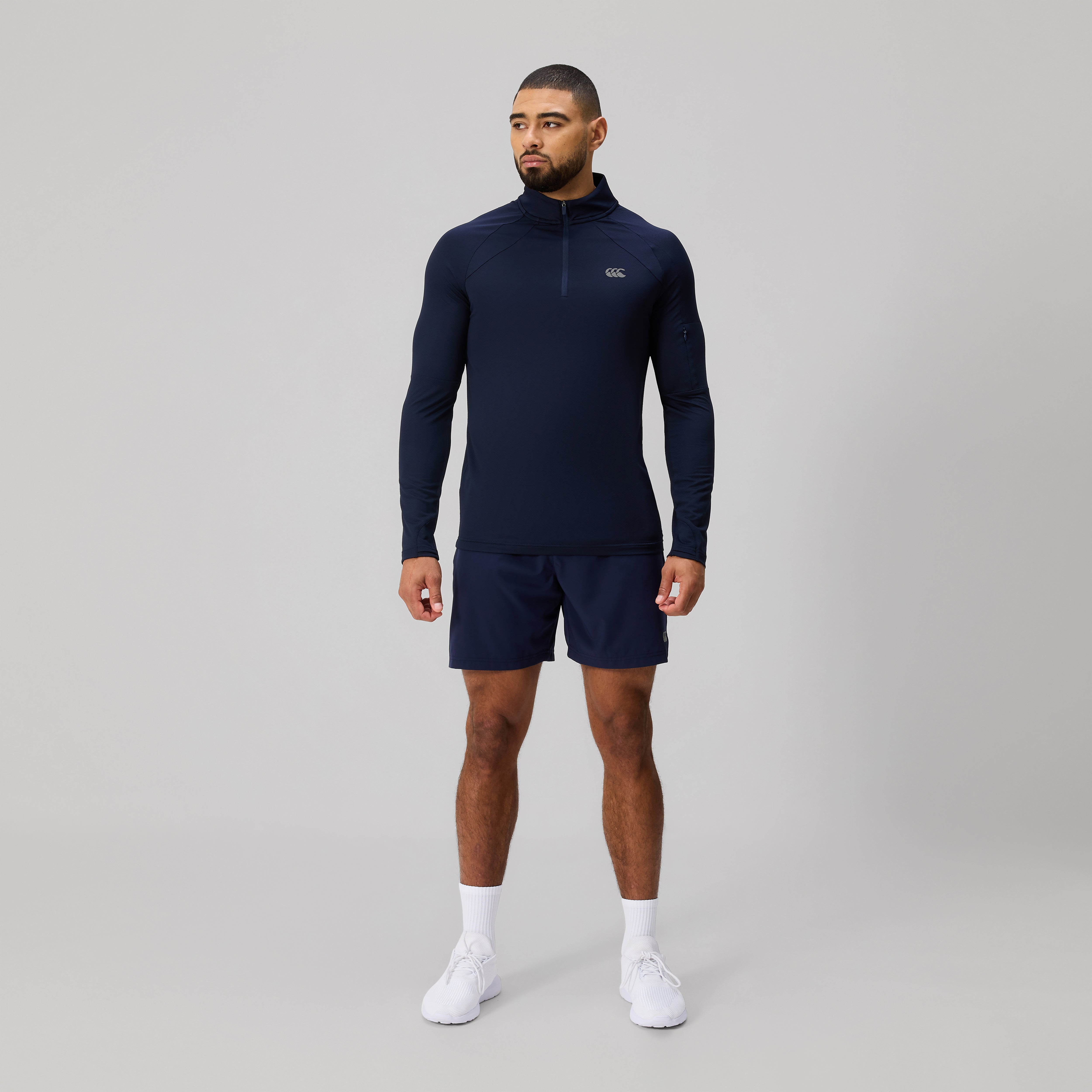 canterbury-mens-tempo-1-4-zip-tee-navy-camiseta-de-entrenamiento-con-media-crema image 2