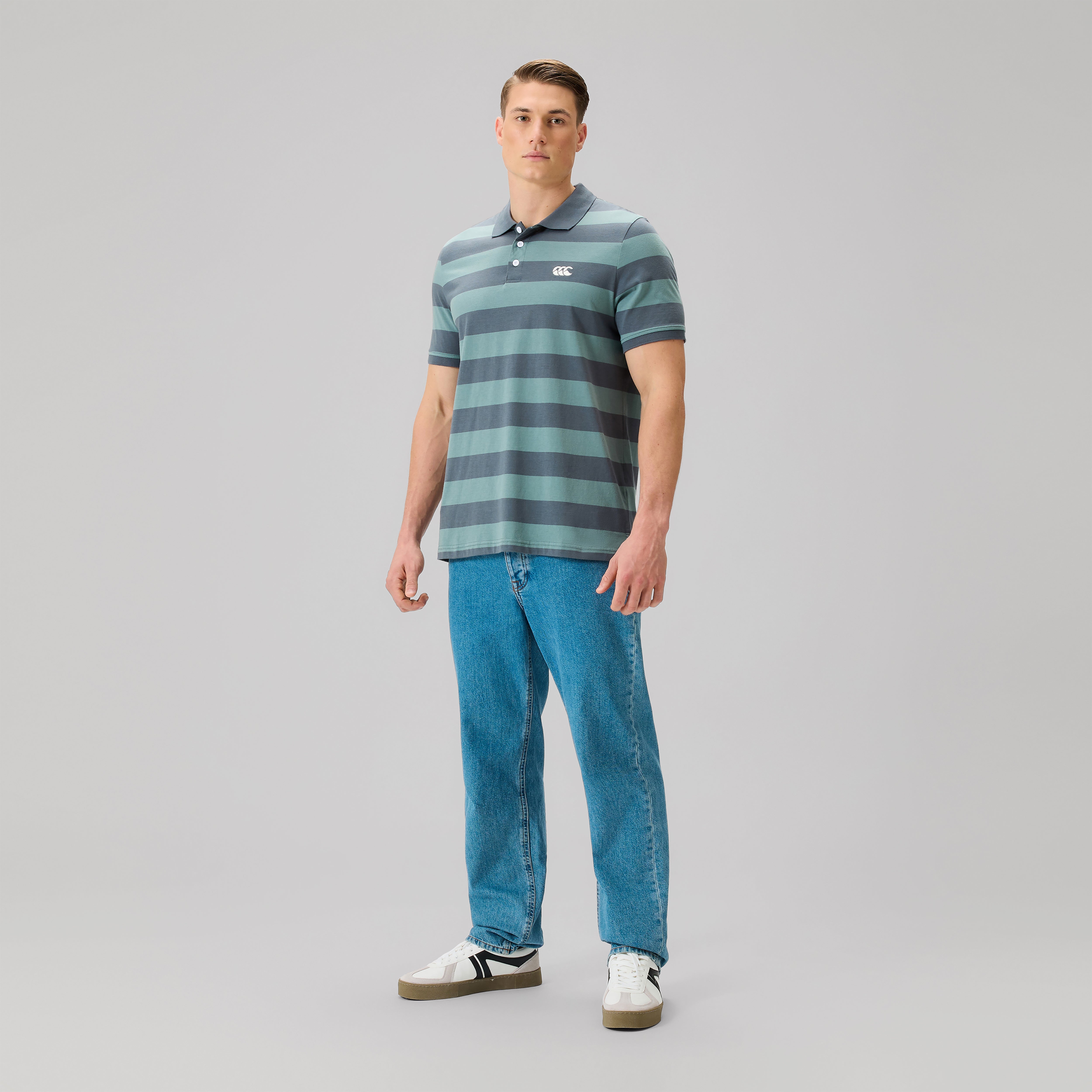canterbury-mens-fundamentals-stripe-polo-shirt-grey image 2