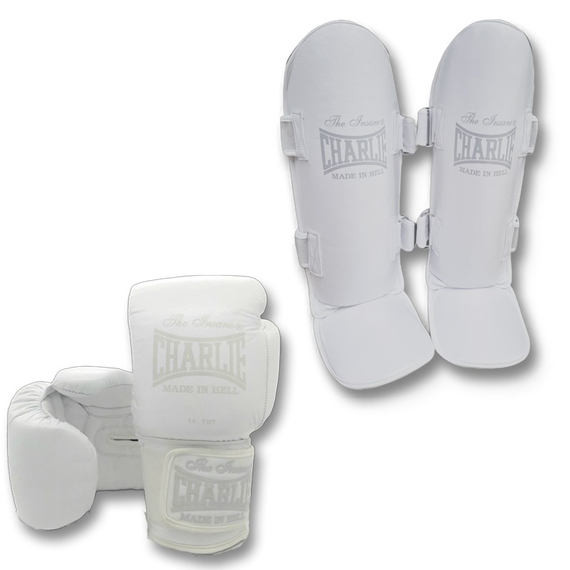 pack-m-kick-broken-white-charlie-boxing-guantes-y-espinillera image 1