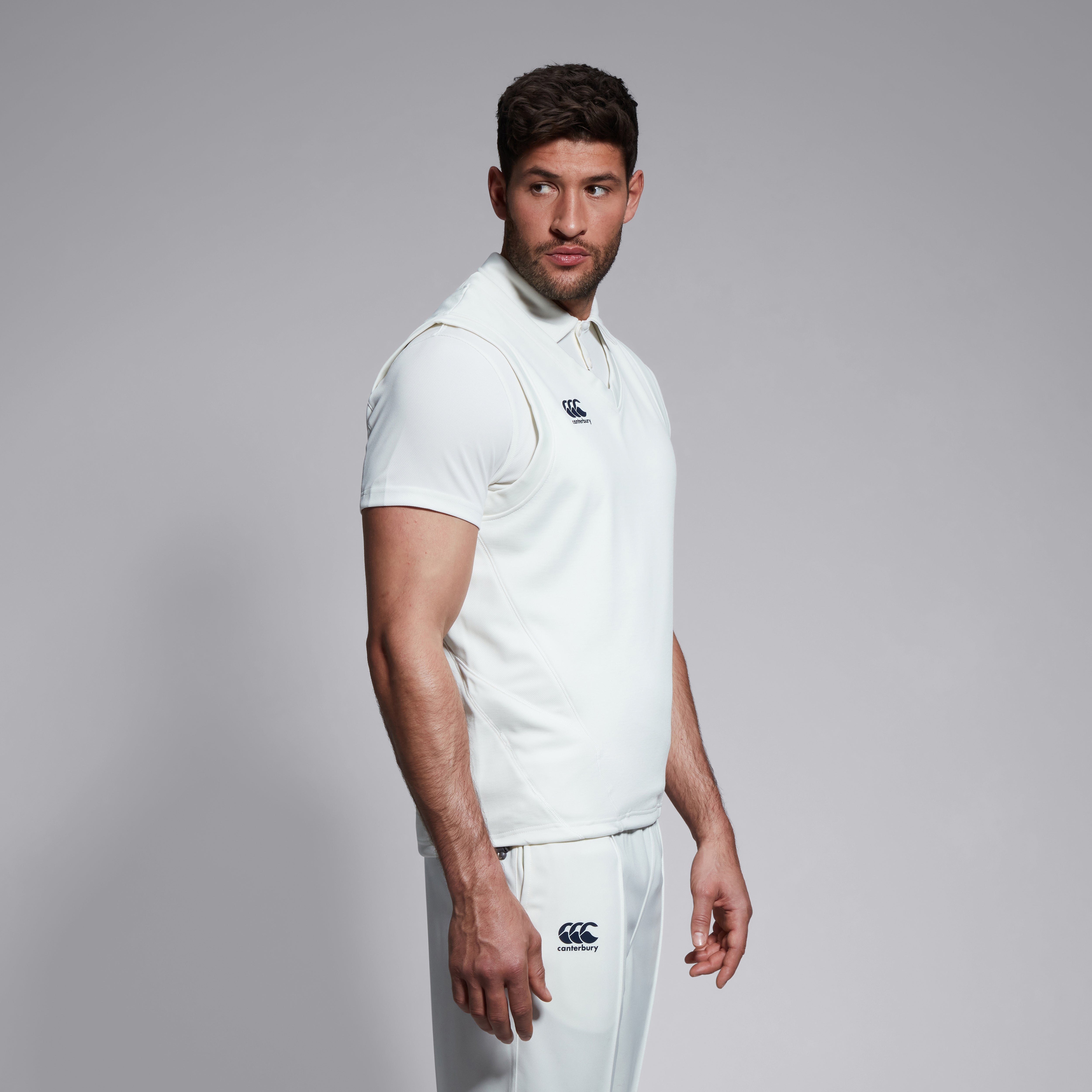 canterbury-sleeveless-cricket-overshirt-hombre-crema-camisa-de-cricket-sin-manga image 1