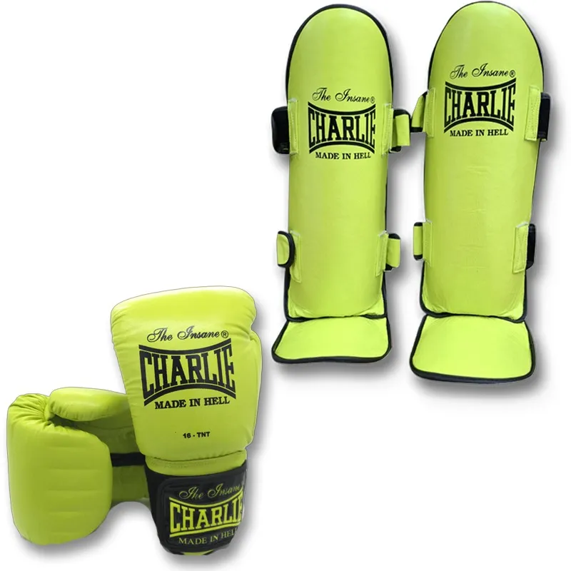 charlie-boxing-pack-m-kick-lime-guantes-y-espinillera-a-juego-en-verde-lima image 1