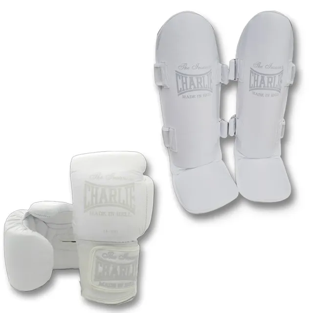 pack-m-kick-broken-white-charlie-boxing-guantes-y-espinillera image 1