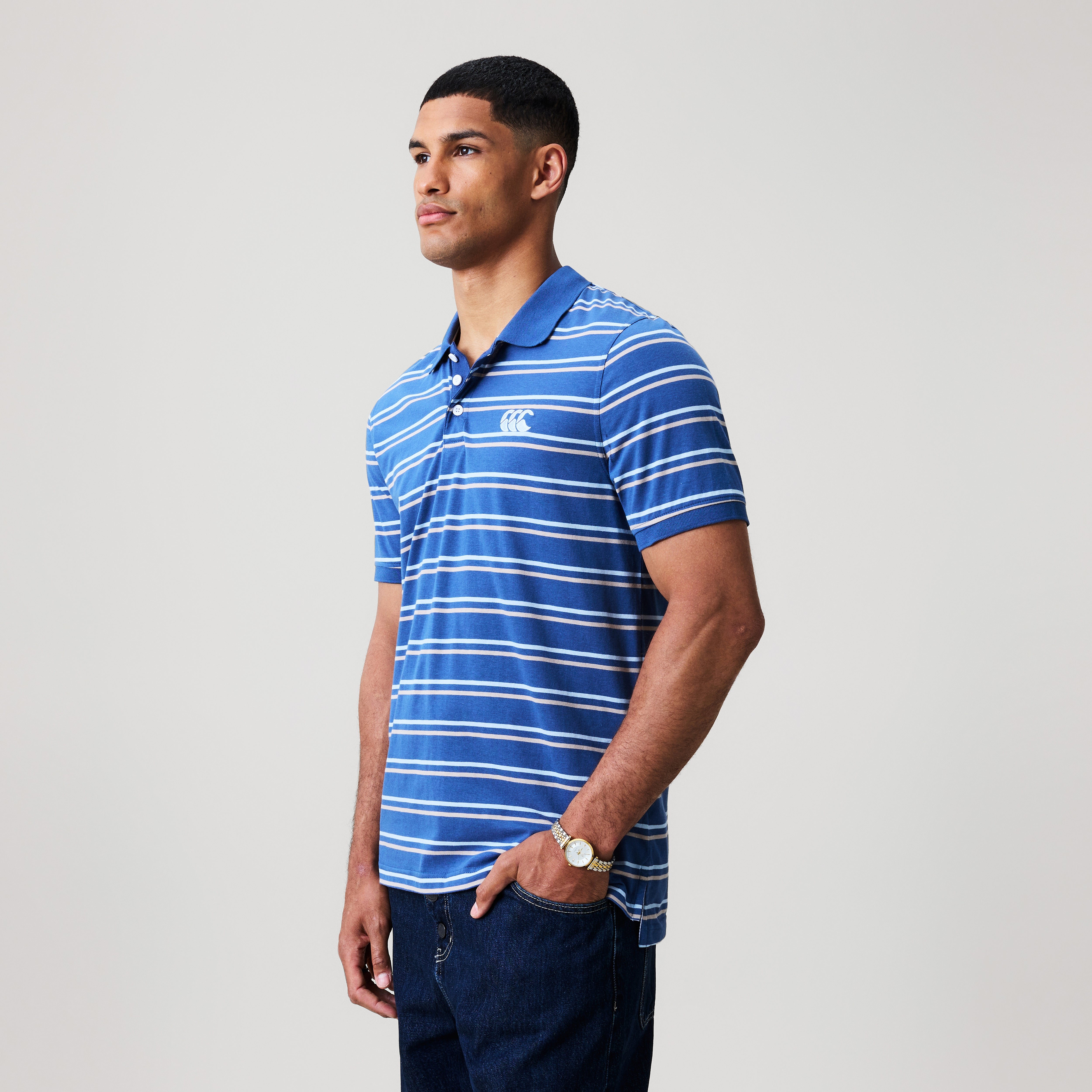 canterbury-mens-yarn-dye-stripe-polo-shirt-black image 2