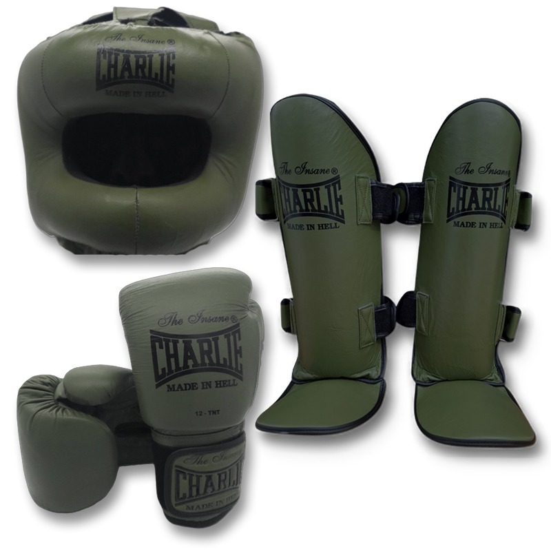 charlie-boxing-pack-m-full-kick-army-guantes-espinillera-y-casco image 1
