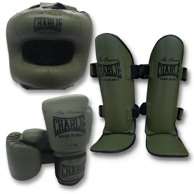 charlie-boxing-pack-m-full-kick-army-guantes-espinillera-y-casco image 1