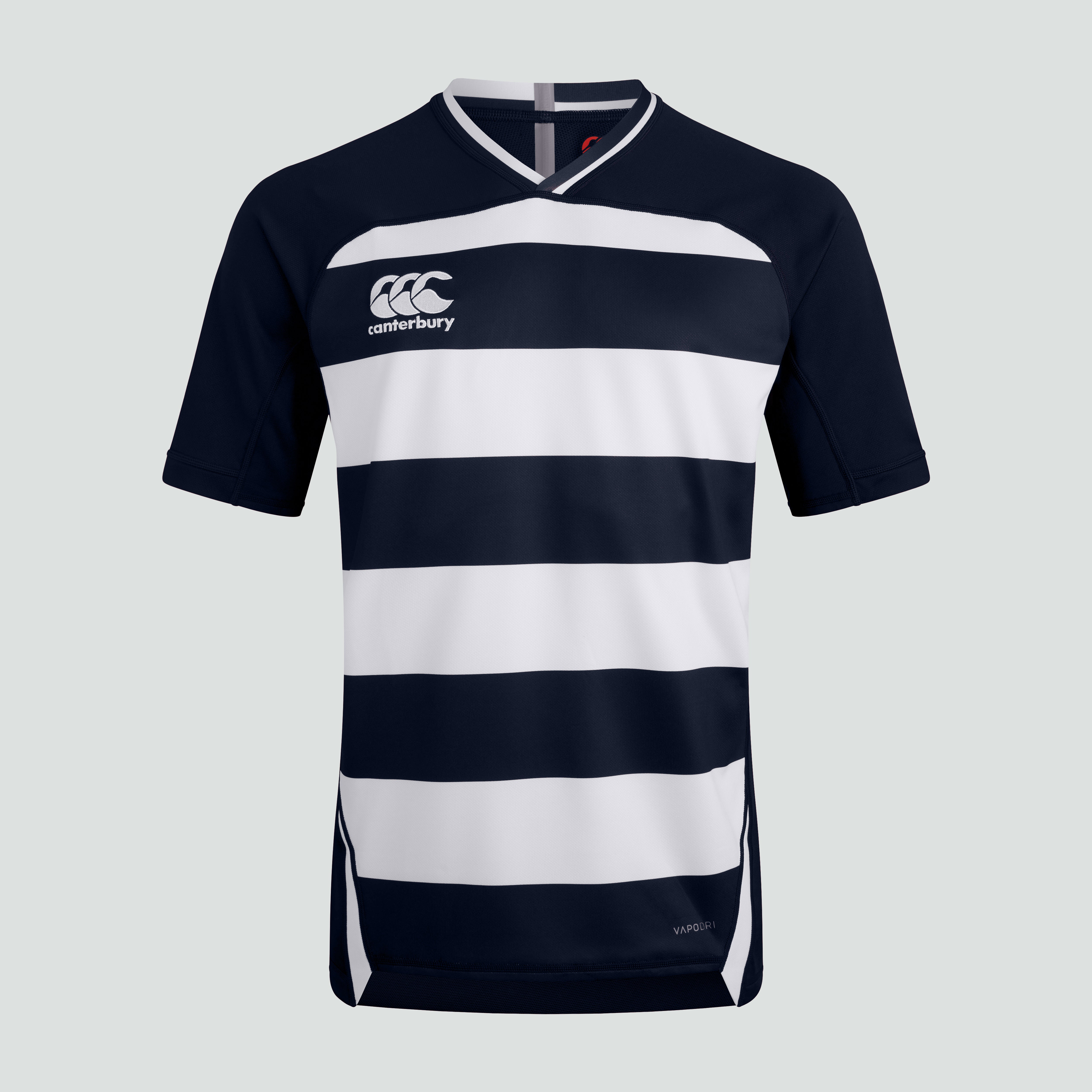 canterbury-vapodri-evader-hooped-jersey-navy-camiseta-de-rugby-con-rayas-y-cuell image 1