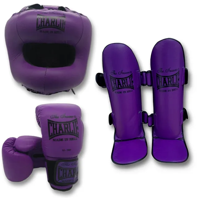 charlie-boxing-pack-m-full-kick-purple-guantes-espinillera-y-casco image 1
