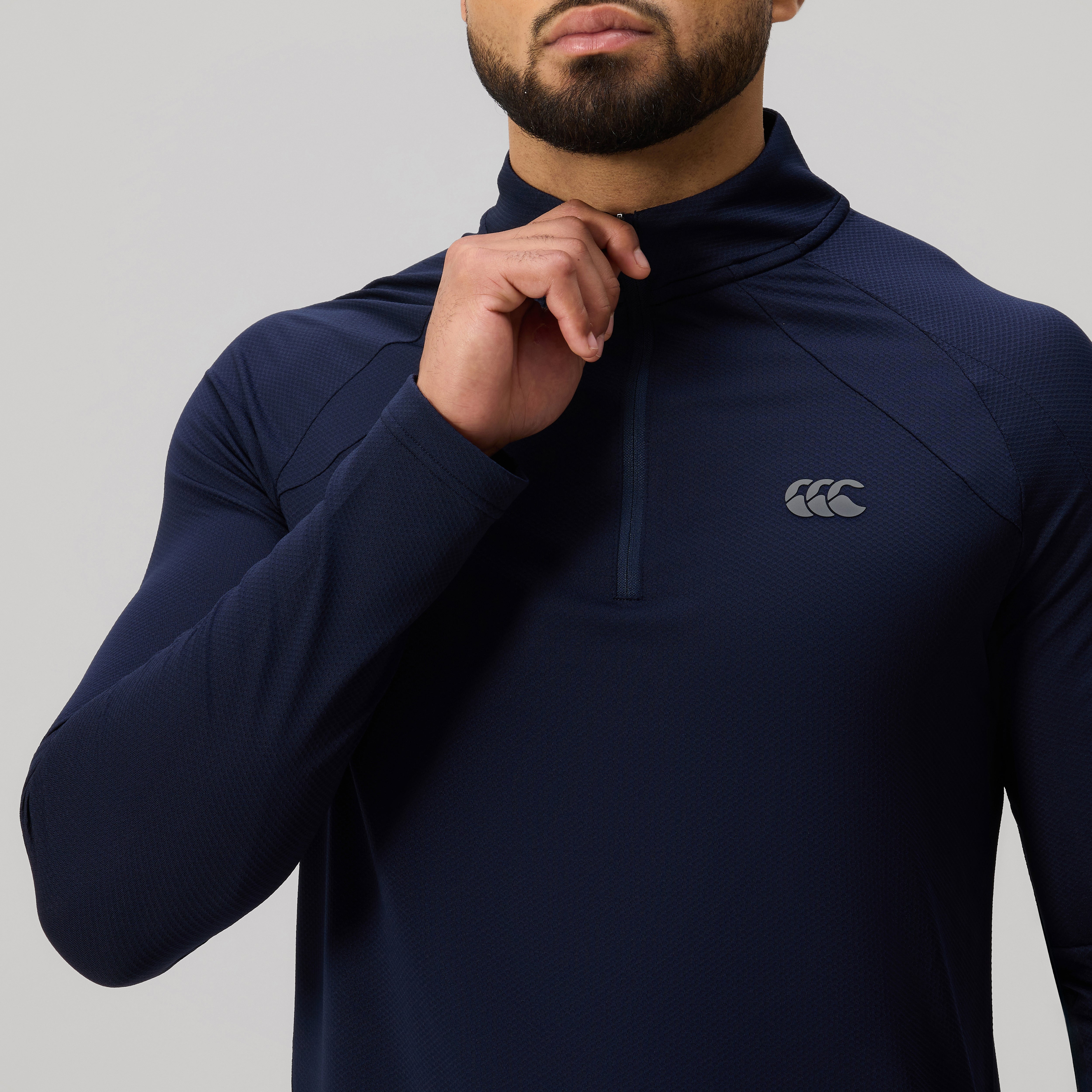 canterbury-mens-tempo-1-4-zip-tee-navy-camiseta-de-entrenamiento-con-media-crema image 7