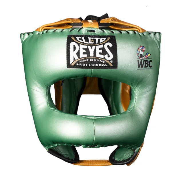 cleto-reyes-protector-de-cabeza-tradicional-en-piel-de-res-verde-met-lico-dorado image 1